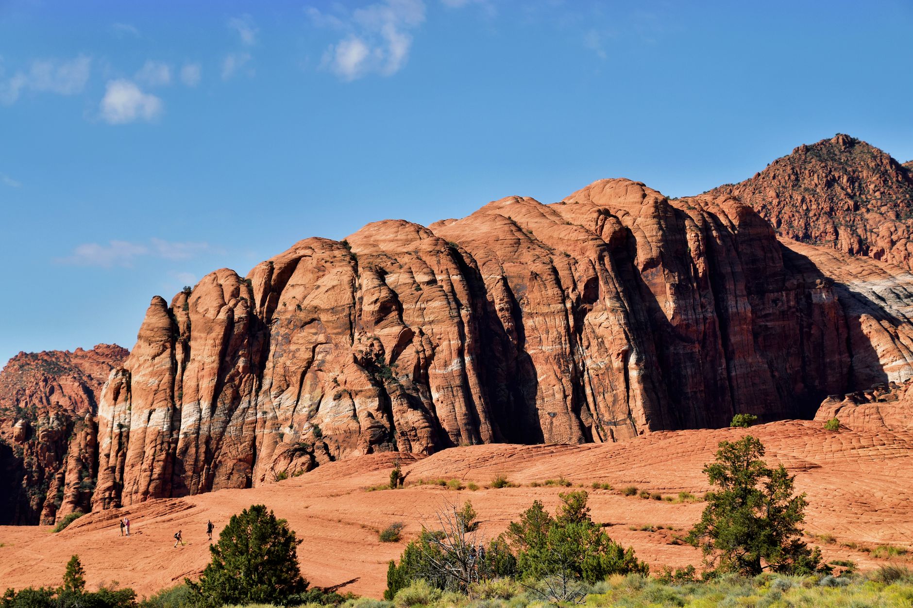 Minimalist desert pavilion framed by red rock canyon walls